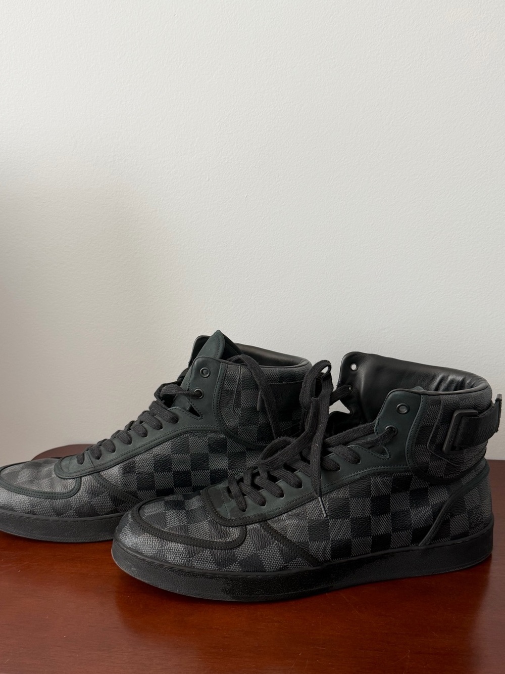 Louis Vuitton Black Check High-Top Sneakers- authentic